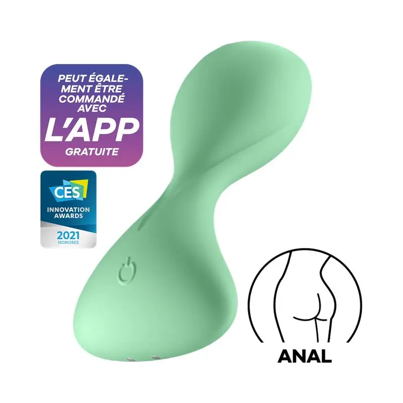 SATISFYER Trendsetter plug anal vibración y APP colores verde claro y negro - Imagen 4
